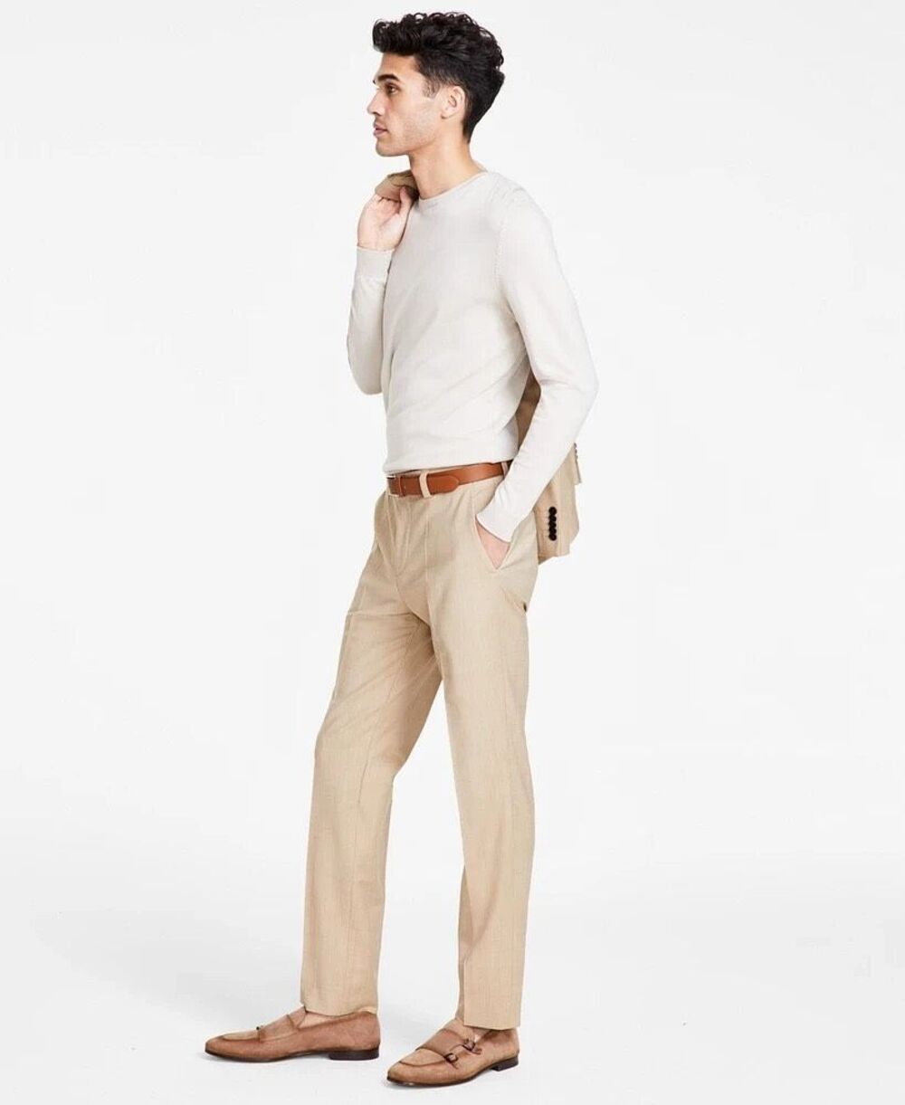 Hugo by Hugo Boss Elegant Minimalist Modern-Fit Suit Trouser Pants Beige 30R